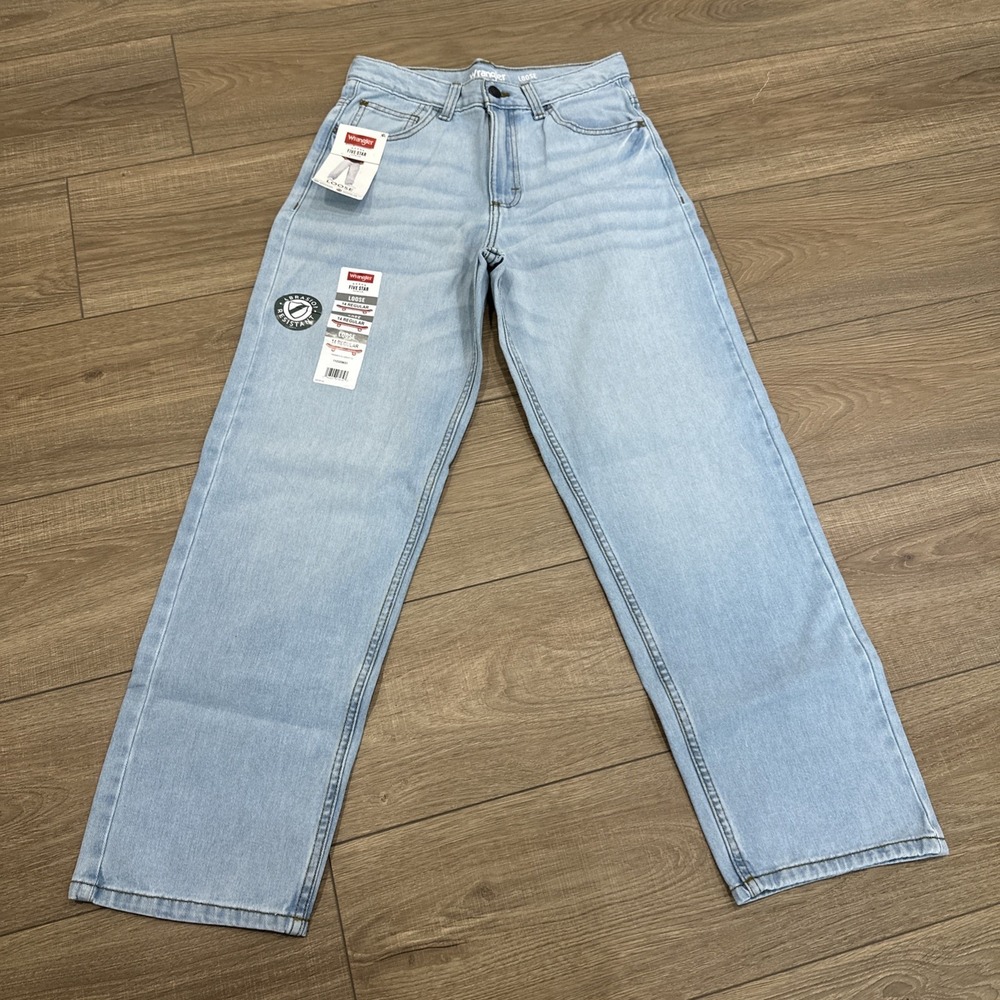 Wrangler Boys Jeans 14 Regular Loose Fit Light Wash Adjustable‎ Waist NWT